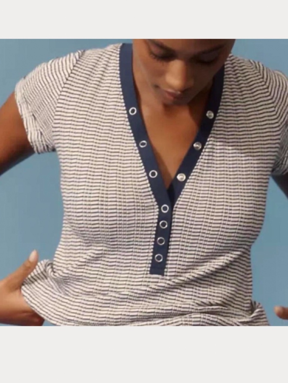 Pilcro Anthropologie Stripe Henley Tee Shirt, size L